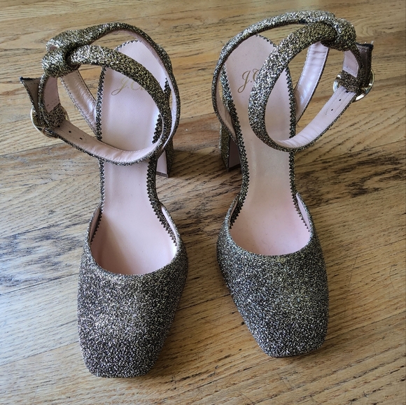 J. Crew "harlow" block heel gold lurex shoes size 6 1/2 - Picture 2 of 7